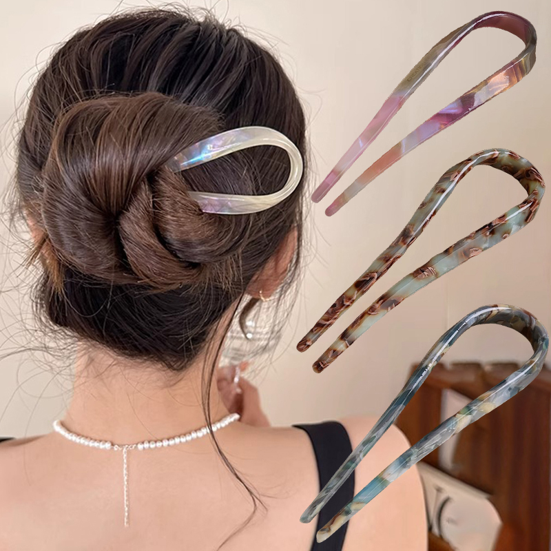 U 字型ヘアスティックアセテートアクリルヘアフォークヘアクリ - Hair Fork Stick のレビューと価格