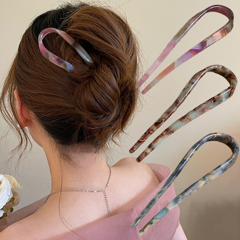 U 字型ヘアスティックアセテートアクリルヘアフォークヘアクリ - Hair Fork Stick のレビューと価格