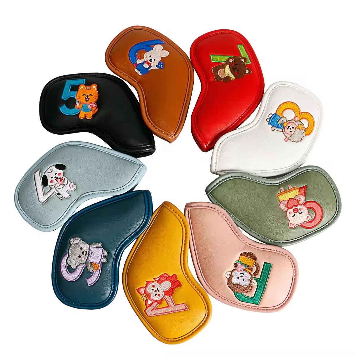 9個入りのかわいい漫画風動物ゴルフアイアンヘッドカバー、PU - Women'S Golf Accessories のレビューと価格