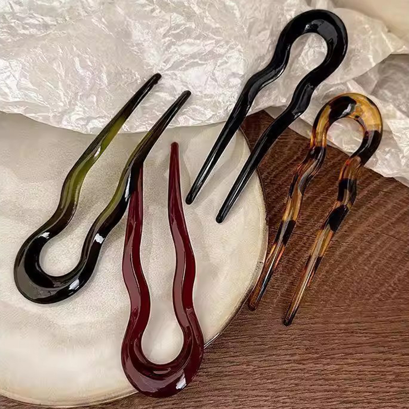 女性用のエレガントなアクリル製U字型ヘアピン、後頭部用ヘアピ - Women Accessories Aesthetic のレビューと価格
