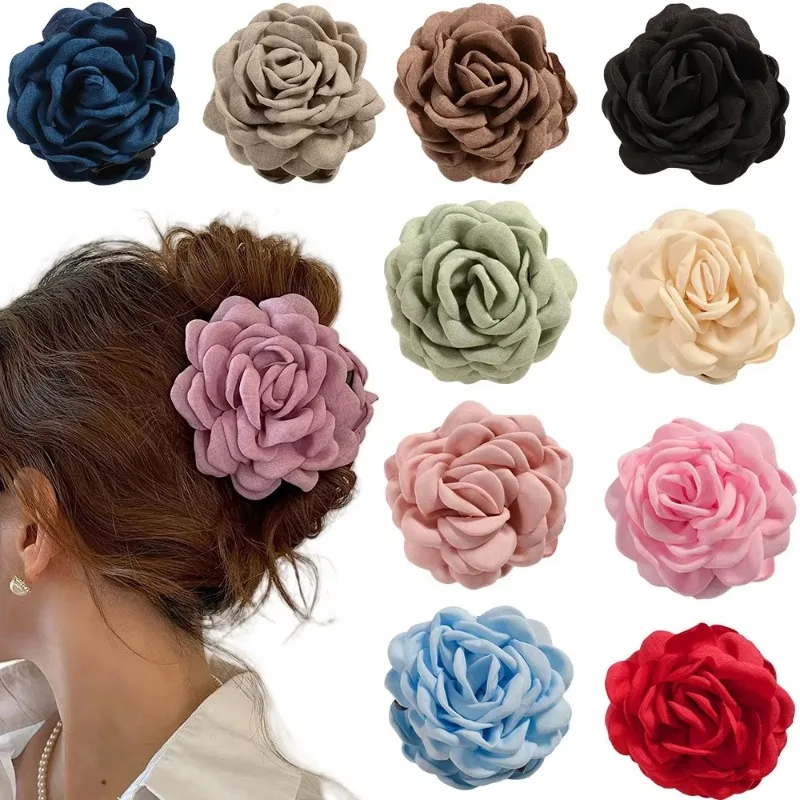 フランス生地ローズフラワー髪爪クリップ女性女の子毛クリップバ - Hair Claw Clip Set のレビューと価格