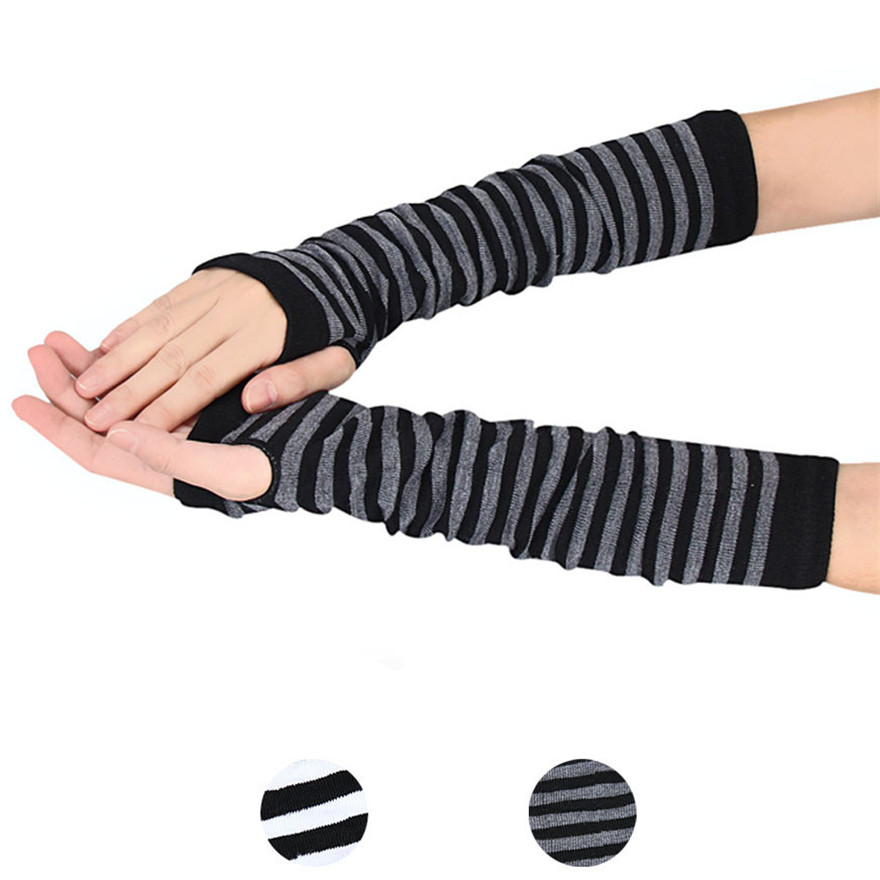 女性長袖ゴシックストライプ指なしアームウォーマーニット女性の - Women'S Winter Accessories Set のレビューと価格