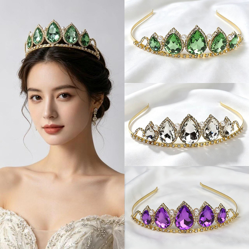 グリーンウォータードロップラインストーンクリスタルクラウンヘ - Women'S Accessories And Jewelry のレビューと価格